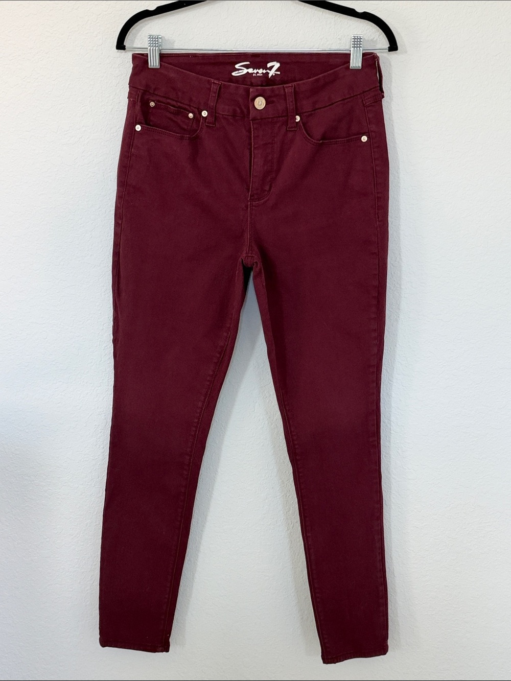Seven7 Tummyless High Rise Skinny Jeans Womens 8 Burgundy Stretch